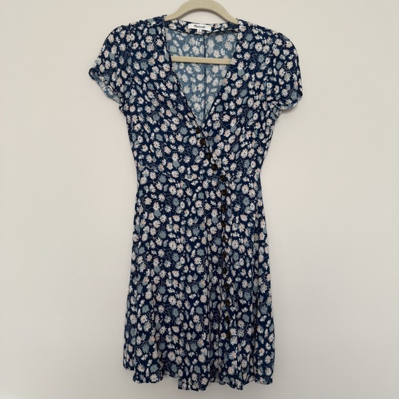 Madewell Dresses & Skirts - Madewell Button Wrap V Neck Mini Dress Womens Size 0 French Floral Blue
